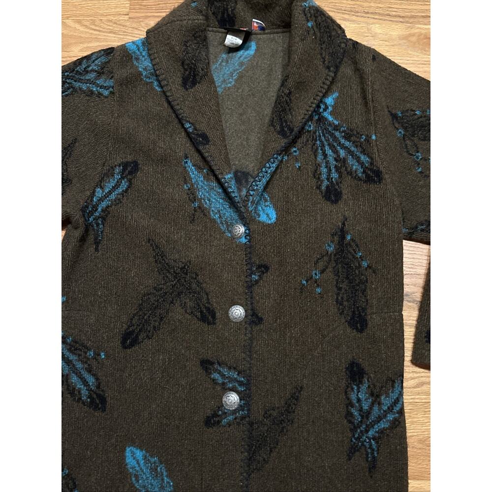 Vintage Mazmanian Women’s Small Aztec Feather Print Long Jacket Brown USA 46” - Picture 4 of 10